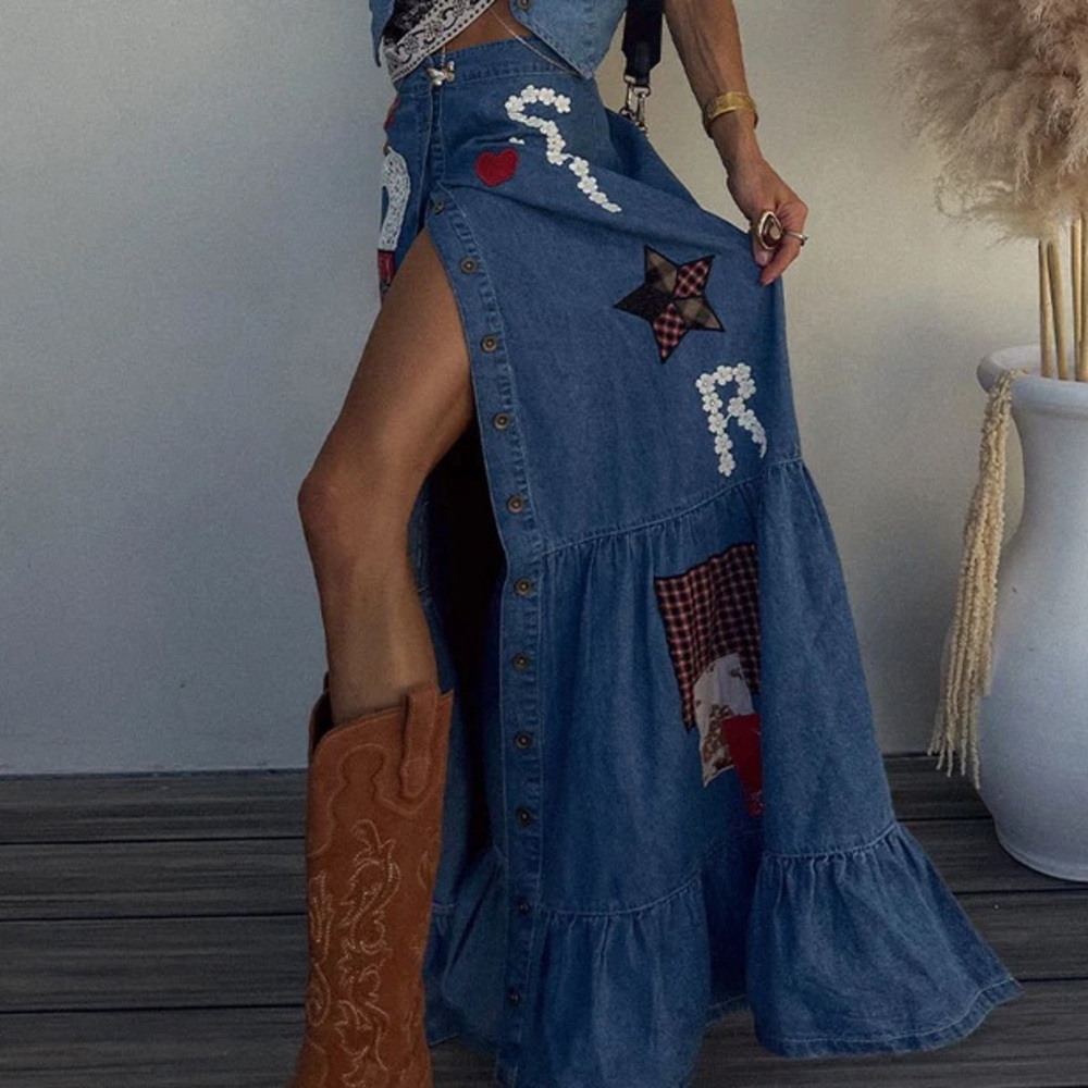 NWTS SPELL BOMBSHELL PATCHWORK SKIRT (L) - Picture 4 of 15